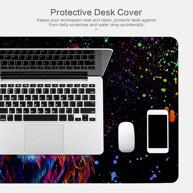 Lokigo Cool Tiger Desk Pad, Large Gaming Mouse Pad 31.5"x15.7", Waterproof Big Mouse Pad for Desk Rubber Base Desk Matt with Stitched Edges Keyboard Mousepad for Laptop, Game, Work, Study