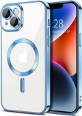 Hython Magnetic Clear for iPhone 14 Plus Case with Camera Lens Protector [Compatible with MagSafe] Luxury Plating Edge Slim Soft TPU Cover Protective Phone Case for iPhone 14 Plus 6.7", Light Blue