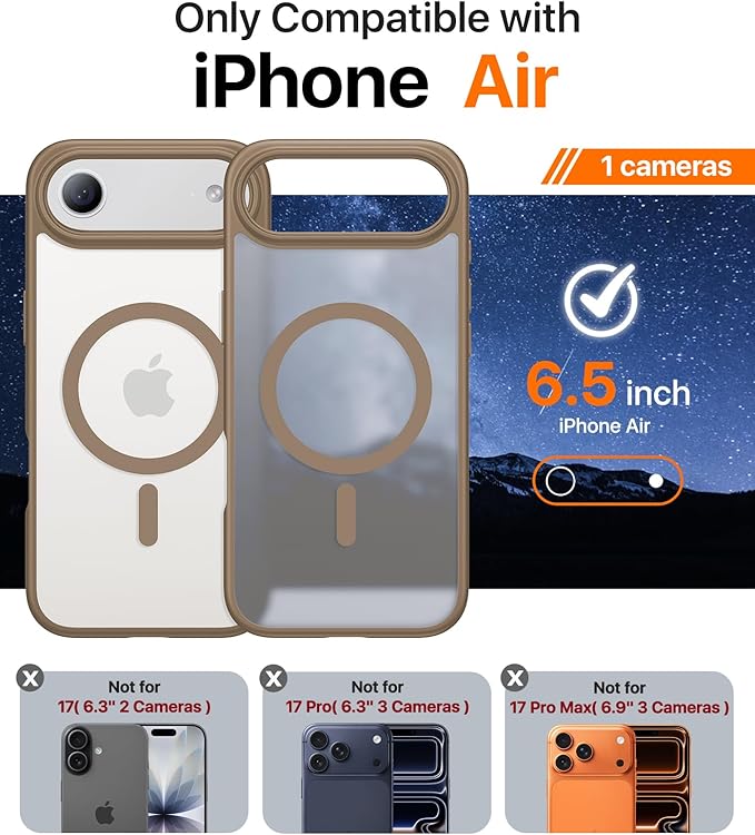 Magnetic for iPhone Air Case 2025,[Anti-Slip][Compatible with MagSafe][Military Grade Drop Protection] Shockproof Protective Translucent Matte Phone Case for iPhone 17 Air Case,Brown
