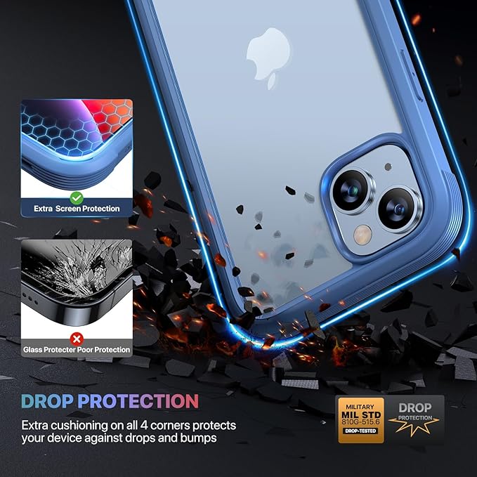 Diaclara Designed for iPhone 14 Plus Case, Full Body Rugged Case with Built-in Touch Sensitive Anti-Scratch Screen Protector, with Camera Lens Protector (Blue and Clear)