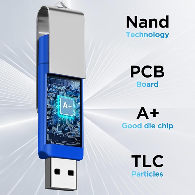 16GB Type-C & USB2.0 Flash Drive 1PCS, EASTBULL 2-in-1 FAT32 USB C Flash Drive Bulk Type-C Thumb Drives OTG Memory Sticks Compatible with Smartphones, Computers, Tablets, Mac (Blue, 16GB)