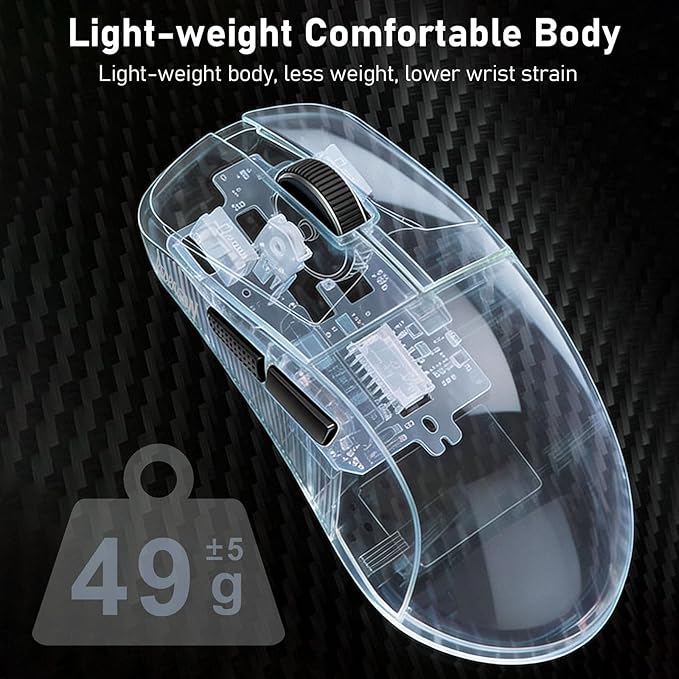Redragon M916 Plus Carbon Fiber Tri-Mode Gaming Mouse, 49G Ultra-Light 45K DPI Mouse w/Ergonomic Natural Grip Build, Full Programmable Buttons, Software Supports DIY Keybinds & DPI