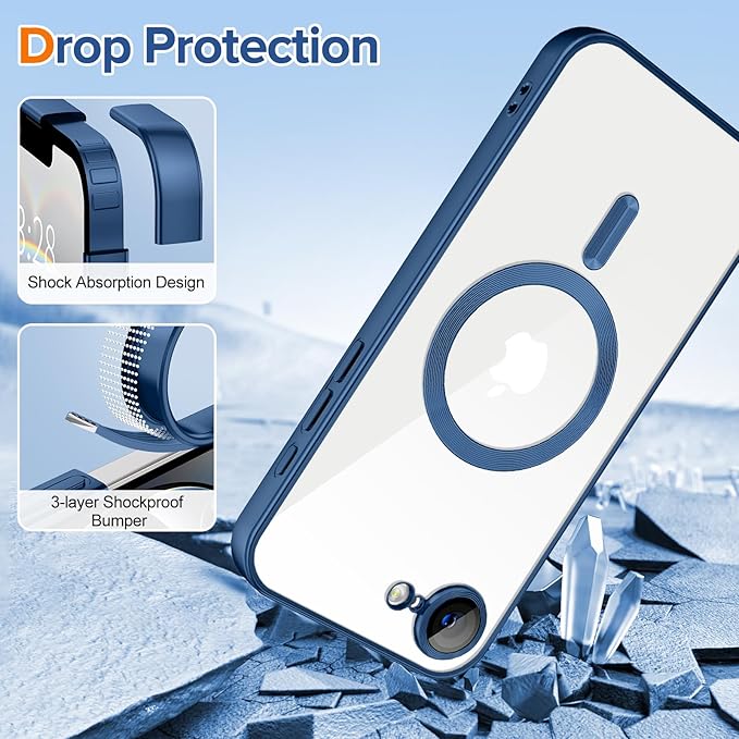 Hython Magnetic Clear for iPhone 16e Case with Camera Lens Protector [Compatible with MagSafe] Luxury Plating Edge Slim Soft TPU Cover Protective Phone Case for iPhone 16e 6.1", Matte Deep Blue