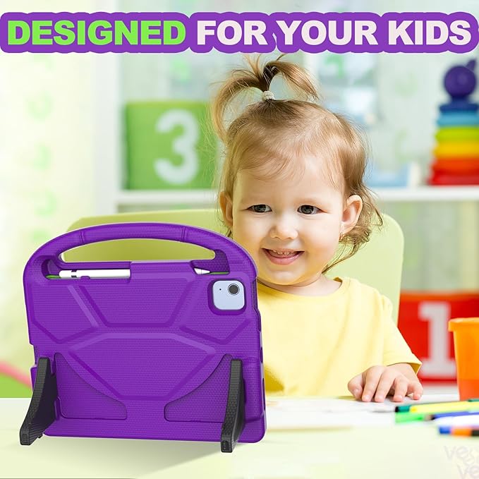 YIHE Kids Case for iPad A16 11th Generation (11-inch, 2025) & 10th Gen (10.9" 2022) | Shockproof Tablet Cover with Built-in Screen Protector & Pencil Holder for iPad 10.9/11 Inch, Purple Green