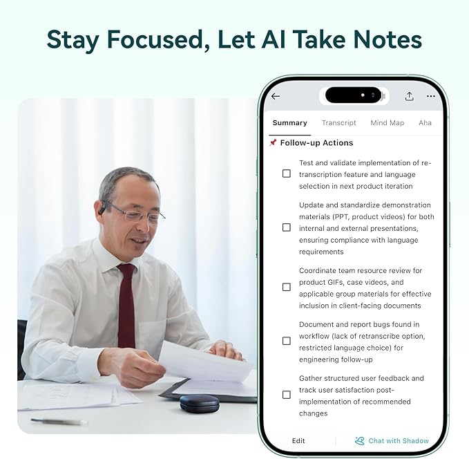 Mobvoi TicNote Pods Wearable AI Voice Recorder with 4G, No Phone Needed, Voice Activated, AI Transcription & Translation,Auto Transcription & Meeting Notes,120+ Languages, 5-Hour Battery,Blue