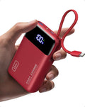 INIU 20000mAh Power Bank, Smaller 45W PD Fast Charging Portable Charger, Battery Pack with Build in USB C Cable, Travel Phone Flight-Safe Powerbank for iPhone 17 16 Samsung S26 Google iPad, Red