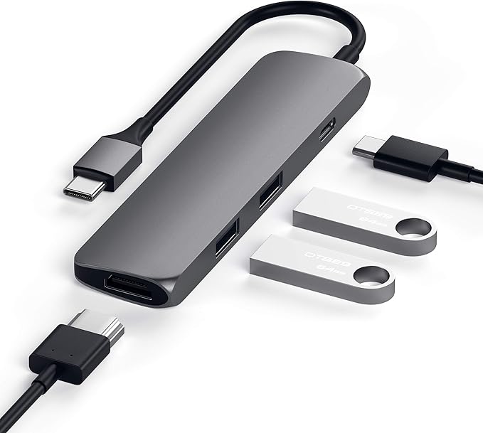 Satechi USB C Hub Multiport Adapter, USB C Docking Station with 4K HDMI, 60W USB C PD Charging, 2 USB-A, for MacBook Pro/Air M1 M2 M3, Dell, HP, Surface, Lenovo - Space Gray