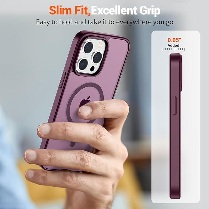 SUPFINE Magnetic for iPhone 14 Pro Max Case (Compatible with MagSafe) (Military Grade Drop Protection) Translucent Matte Shockproof with Anti-Fingerprint Phone Case,Wine Red