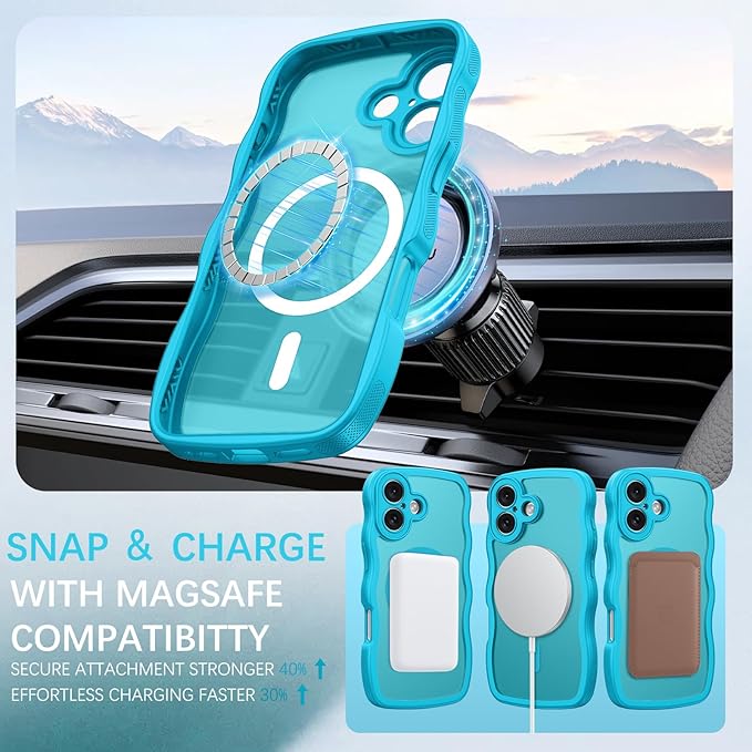 BENTOBEN Magnetic for iPhone 17 Case, Cute Wavy Full Camera Protection [Compatible with MagSafe] Translucent Matte Anti-Slip Bumper Women Girls Boys Protective Cover for 17 6.3", Lake Blue