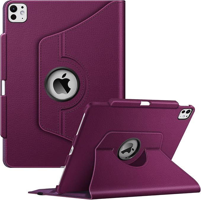 Fintie Rotating Case for iPad Pro 13-inch (M5) 2025 / (M4) 2024 with Pencil Holder - 360 Degree Swiveling Protective Stand Cover with Auto Wake/Sleep, Purple