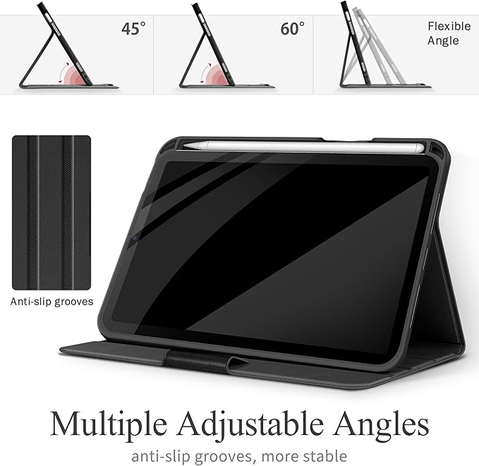 auaua Case for iPad mini 7 (A17 Pro), iPad mini 7th/6th Generation (2024/2021 8.3-inch), with Front Pocket Pencil Holder, Typing Angle Muti-Stand Magnetic Closure Auto Sleep/Wake (Black)
