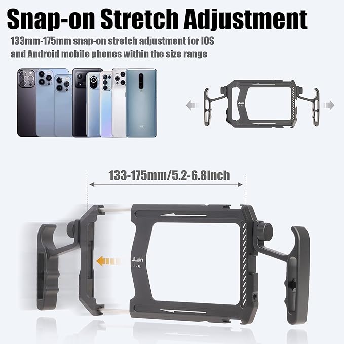 Fotga Aluminum Universal Smartphone Cage Photo Video Stabilizer with Handles Rig for iPhone 17 16 15 14 Pro Max Samsung Cell Phone Vlog Live Stream Video Recording,with Cold Shoe Tripod Mount