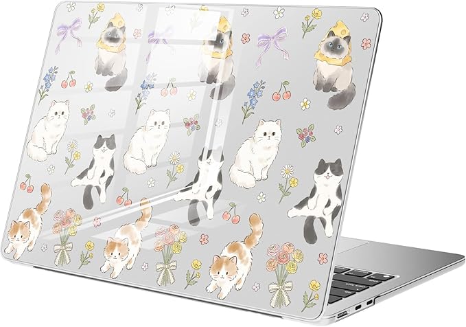 Compatible with MacBook Pro 13 inch Case M2 2025, 2024-2016 A2338 M1 A2251 A2289 A2159 A1989 A1708 A1706, Cute Cat Kitten Flower Protective Hard Shell Clear Cover for Mac Pro 13