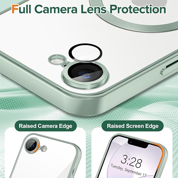 Hython Magnetic Clear for iPhone 17e Case with Camera Lens Protector [Compatible with MagSafe] Luxury Plating Edge Slim Soft TPU Cover Protective Phone Case for iPhone 17e 6.1", Matte Mint