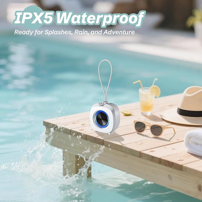 PEICHENG Speaker, Small Portable Bluetooth Wireless IPX5 Waterproof Shower Speaker,Loud Stereo Sound Deep Bass,Dual Pairing, RGB Lights,Long Playtime for Outdoor Party, Great Gift,1PC (White)