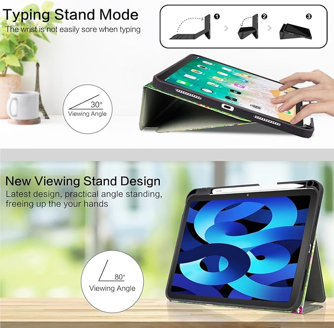 Vimorco for iPad Air 11 Inch Case M4 2026, for iPad Air 5th/4th Gen Cases 10.9-inch,for iPad Pro 11 Inch Case 4th/3rd/2nd/1st Generation,Pencil Holder/4 Viewing Stands/Typing Stand/Slim, Flower Garden