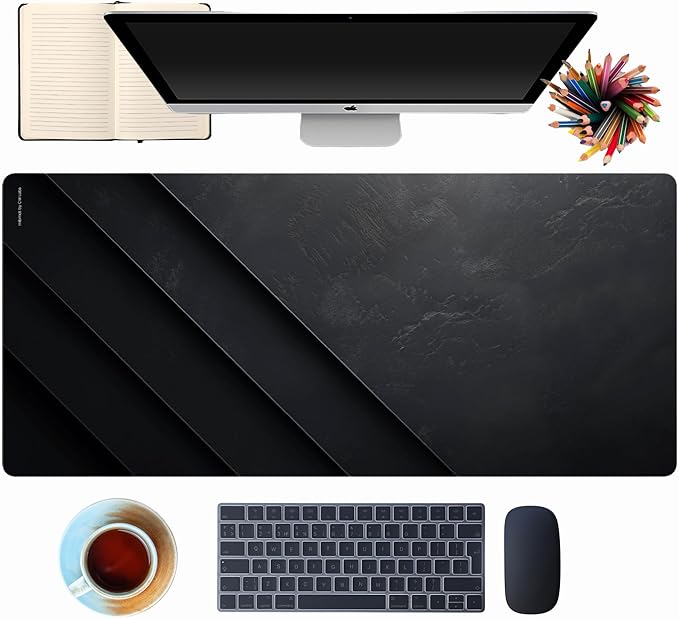 Black Stone Mouse Pad – Extra Large Desk Mat for Keyboard and Mouse | Minimalist Gaming Mouse Pad, Laptop Desk Mat, Non-Slip Rubber Base, Modern Workspace Accessory
