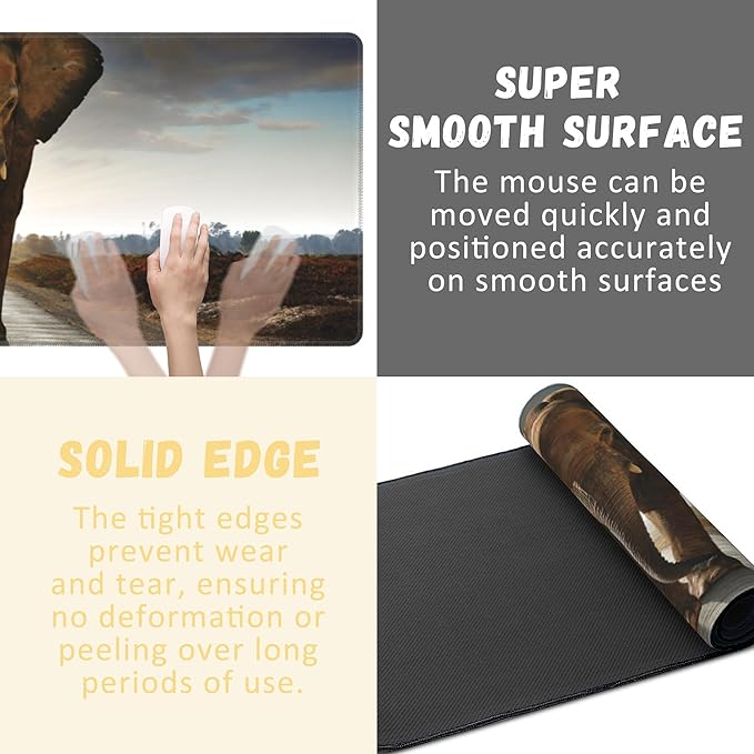 Extended Gaming Mouse Pad Elephant Walking in Road Large Mousepad with Stitched Edges,Anti-Slip Rubber Base Keyboard Mouse Mat Desk Pad for Gaming Home Office 35.4 x 15.7 inches