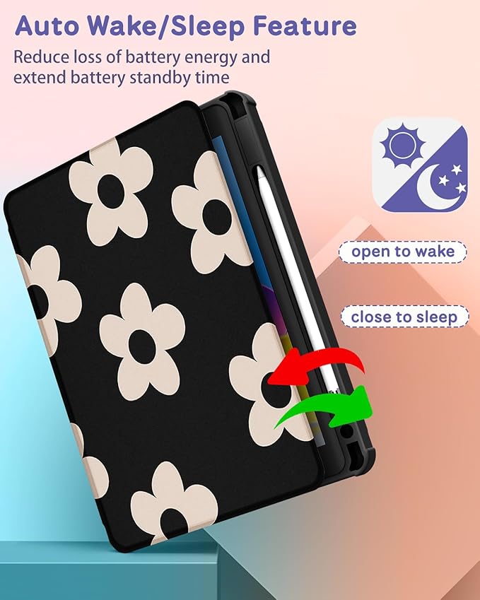 Uppuppy for iPad Air 11 inch Case, Air 5th/4th Generation 10.9, Pro 11'' Case Women Girls for Apple Pencil Holder Flower Cute Rotating Folio Cover for iPad Air 11 2024 (M2), 10.9 2022 2020, Pro 11