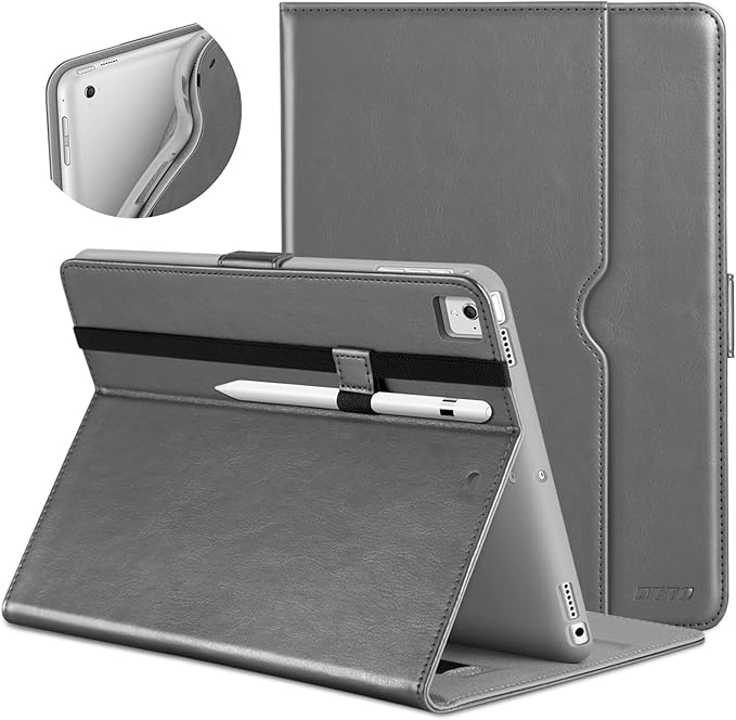 DTTO for iPad 9.7 Inch 5th/6th Generation 2018/2017 Case with Apple Pencil Holder, Premium Leather Folio Stand Cover Case for Apple iPad 9.7 inch, Also Fit iPad Pro 9.7/Air 2/Air - Gray