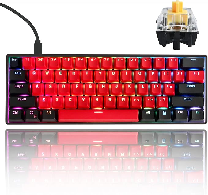 GTSP Gk61 SK61 60% Mechanical Keyboard, Custom Hot Swappable 60 Percent Gaming Keyboard with RGB Backlit, NKRO, Water-Resistant, Type-C Cable for Win/PC/Mac (Gateron Optical Yellow, Milan)