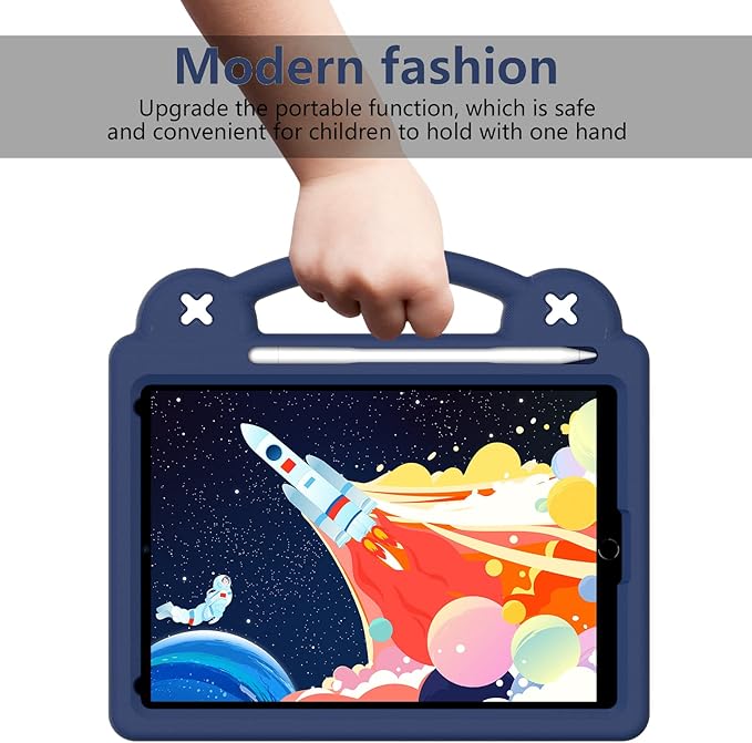 Dteck for iPad 9th/8th/7th Generation 10.2" Kids Case,Cute Panda Shockproof Rugged Lightweight Convertible Handles Stand Pencil Holder Kids Friendly Case for iPad 10.2 inch 2021/2020/2019,Navy Blue