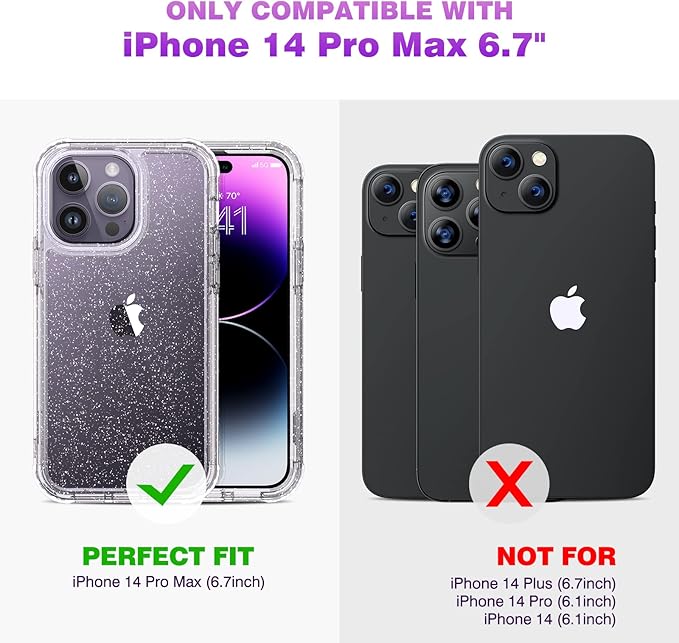 Diaclara Designed for iPhone 14 Pro Max Case 6.7’’ [2023 Upgraded], Full Body Rugged Case w/Built-in Touch Sensitive Anti-Scratch Screen Protector+9H Glass Camera Lens Protector(Clear Glitter)