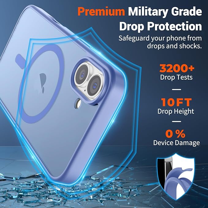 SUPFINE Magnetic for iPhone 16 Case (Compatible with MagSafe) (Military Grade Drop Protection) Slim Translucent Matte Shockproof Phone Cover,Blue Purple