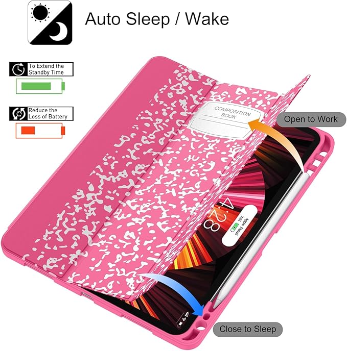 Soke for iPad Pro 11 Case (M2) 2022/2021/2020 with Pencil Holder - [Full Body Protection + Apple Pencil Charging + Auto Wake/Sleep], Soft TPU Back Cover for 2022 iPad Pro 11 inch(Book Hot Pink)