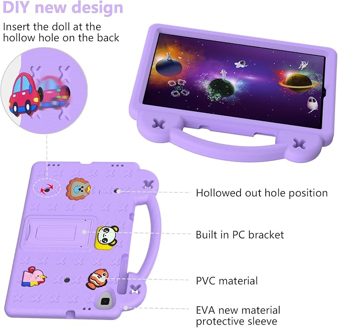 AKABEILA Compatible with Samsung Galaxy Tab A 10.1(2019)/Lenovo Tab M10 HD 2nd Gen/Tab K10/M10 Plus 10.3 inch Tablet Case, Kids Case with Shoulder Strap & Stand Handle Light Purple