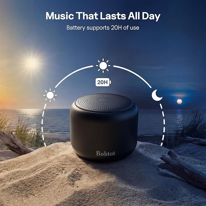 Bobtot Portable Bluetooth Speakers with Strap Easy to Carry, Wireless IPX5 Waterproof Mini Speaker with Loud Stereo Sound, 20 Hours Playtime, Rechargeable Battery, Built-in Microphone, Black
