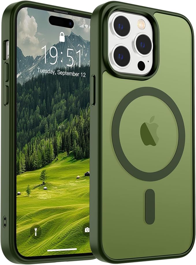 SUPFINE Magnetic for iPhone 14 Pro Max Case (Compatible with MagSafe) (Military Grade Drop Protection) Translucent Matte Shockproof Phone Case,Cangling Green