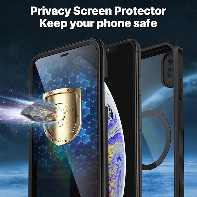 CENHUFO Privacy Magnetic for iPhone Xs Max Case, Full Body Phone Case Built-in 9H Tempered Glass Privacy Screen Protector [Compatible with Magsafe] Shockproof Protective Bumper Clear Cover - Black