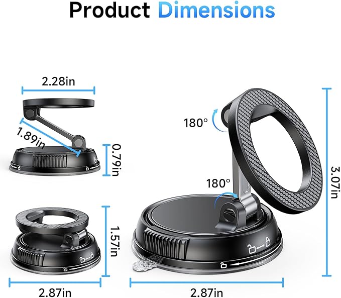 ANDERY Car Phone Holder for Magsafe [78+LBS Strongest Suction & 2400gf Magnetic] 360° Adjustable Car Phone Mount, Phone Holders for Your Car for iPhone 17-12 Pro Max Plus Air, Carbon Fiber