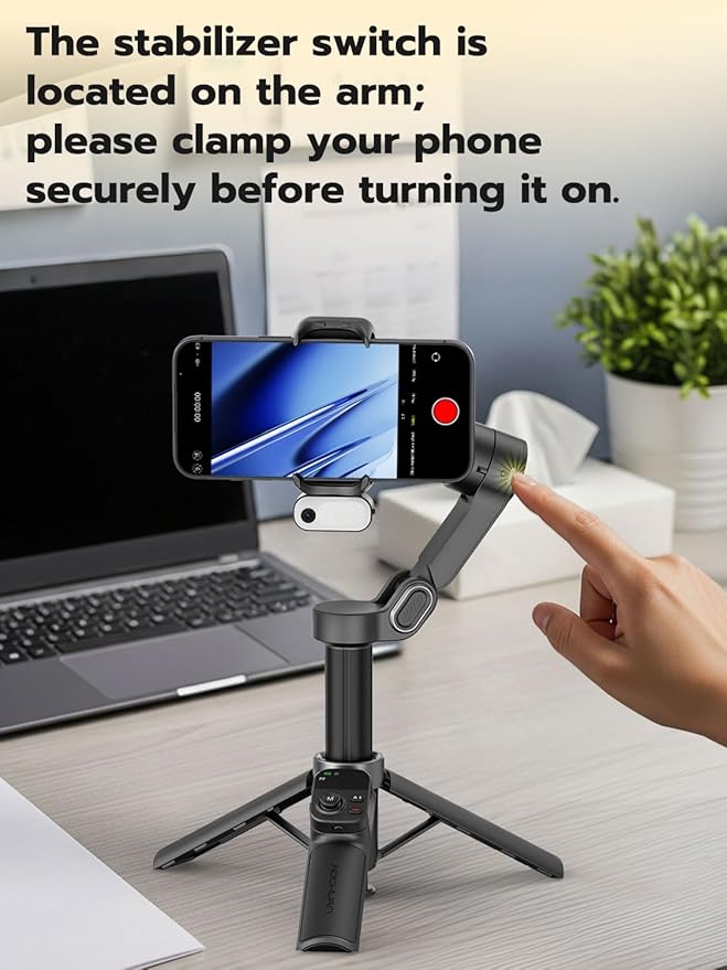 AOCHUAN Gimbal Stabilizer for iPhone w/AI Tracking Module &Fill Light, 3-Axis Anti-Shake Phone Stabilizer w/Magnetic Remote, Gesture Control, One-Tap Tripod Release, Built-in Extension Rod,Smart X3AI