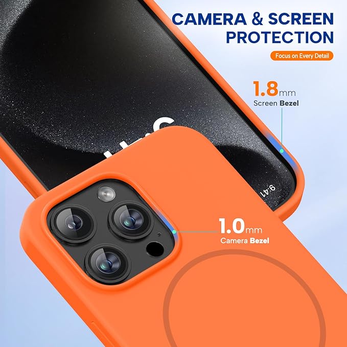 Miracase Magnetic for iPhone 15 Pro Max Case, [Soft Anti-Scratch Microfiber Lining], Compatible with MagSafe, Liquid Silicone Case Shockproof Drop Protection Phone Case for 15 ProMax, Orange