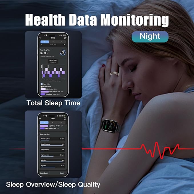 Smart Ring Health Tracker for Women Men, Sleep Tracker with Heart Rate and Blood Oxygen, Fitness Ring for Activity Monitoring, 15 Days Battery, No Subscription, Titanium Alloy (Black, #9)