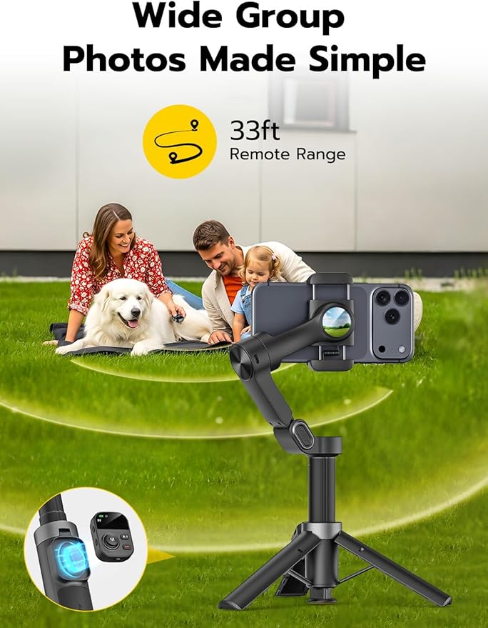 AOCHUAN 3-Axis Gimbal Stabilizer for iPhone w/360° Face Tracking, Smartphone Gimbal w/One-Tap Open Tripod, Gesture Control, Phone Stabilizer w/Magnetic Remote Control & 20" Extension Rod,Smart X3