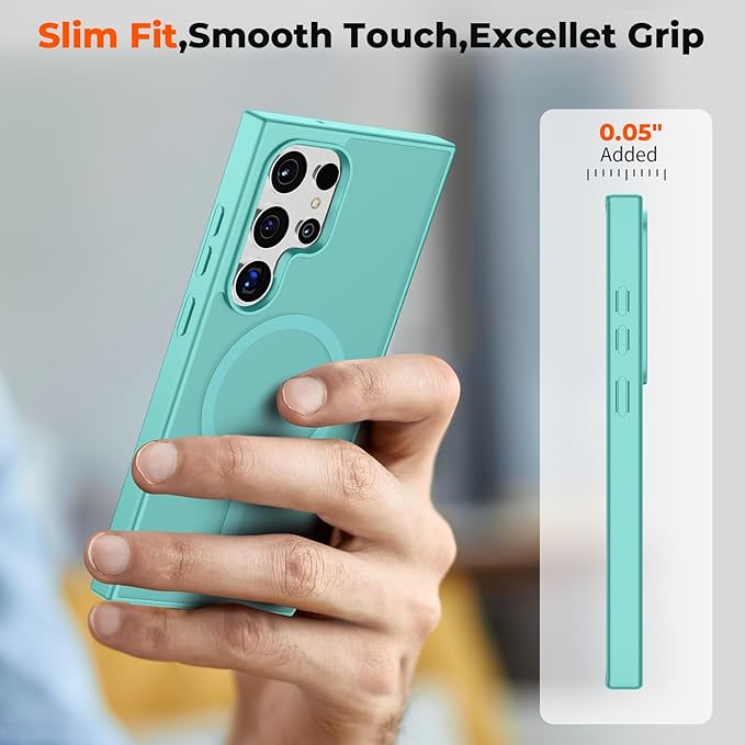 SUPFINE Magnetic for Samsung Galaxy S23 Ultra Case, (Built-in Magnets) (Military Grade Drop Protection) Slim Translucent Shockproof Phone Case,Blue Green