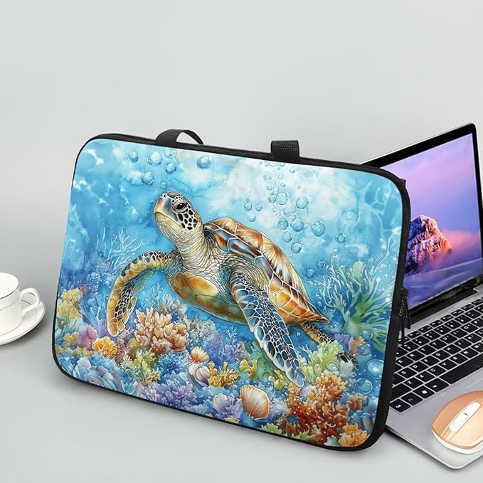 12 Inch Turtle Pattern Laptop Sleeve, Laptop Cover Computer Tablet Carrying Case with Handle, Lightweight Waterproof Tote Bags Notebook Sleeves for Men Women