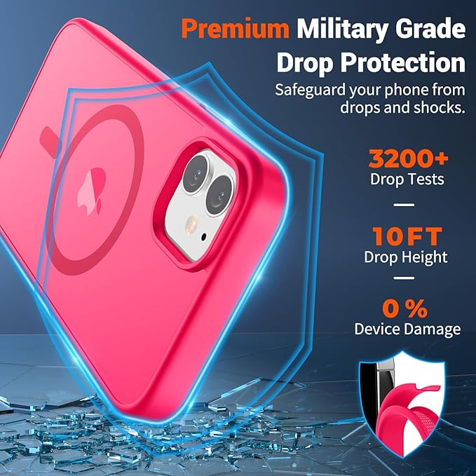SUPFINE Magnetic for iPhone 11 Phone Case (Compatible with MagSafe) (Military Grade Drop Protection) Slim Translucent Matte Shockproof Phone Cover,Hot Pink