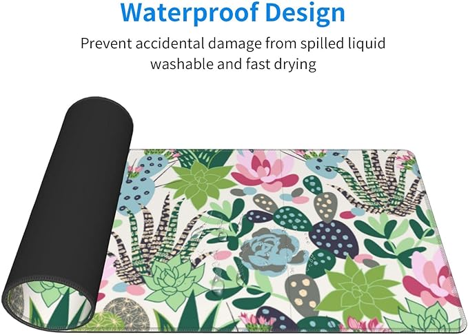Cute Large Mouse Pad Desk Mat, Succulents and cactus Big Extended Funny Gifts XL Gaming Mousepad with Stitched Edges for Writing, Table, Long Extended Desk Pad for Women Girls Office, 31.5*11.8 Inch