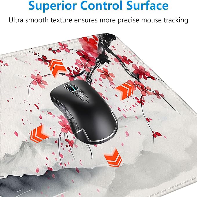 Japanese Cherry Blossom Desk Mat - Extended Gaming Mouse Pad with Stitched Edge Non-Slip Base - 31.5"x11.8" Office Computer Keyboard Laptop Home
