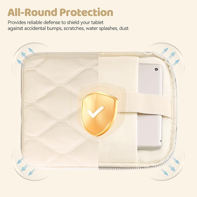 Veki 9-11 Inch Tablet Sleeve Bag, Travel Carrying Case for iPad 11-inch A16 2025, iPad Pro M5/M4 11", iPad Air M3/M2 11", iPad 10.9", 11" Galaxy Tab S11/A9+/S9/S8, iPad Bag Fit Magic Keyboard (Beige)