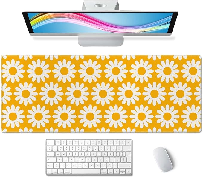 Vintage Flowers Desk Mat Yellow Large Mouse Pad XL Desk Pad Gaming Mousepad Extended Keyboard Mat 31.5 x 11.8 in Laptop Computer Keyboard Pad Mouse Mat for Office Desk Decor