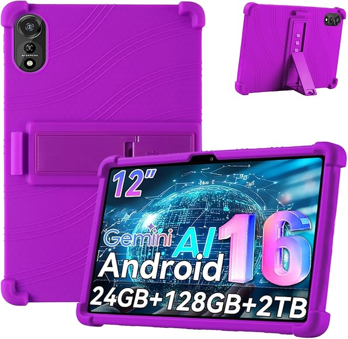 for Nexall N90 Tablet Case 12Inch, Shockproof Four Corner Airbag Protection,Soft Silicone Edge Cover with Built-in Stand,Heavy Duty Protective Sleeve for Nexall N90,Purple
