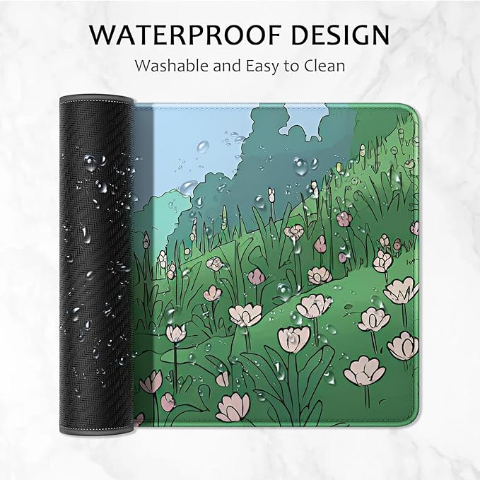 Auhoahsil Ultra Large Gaming Mousepad, XXL Extended Full Size Desktop Matt for Keyboard, Laptop & Computer, 35.5 x 15.7 in, Anime Bunny Green Grass
