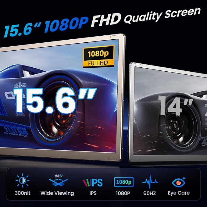 15.6" Laptop Screen Extender, 1080P FHD Laptop Monitor Extender, 235° Rotating Detachable Dual Monitor, Plug & Play Triple Screen for 13"-17.3" Laptops, Compatible with Mac/Windows/Android & Dex