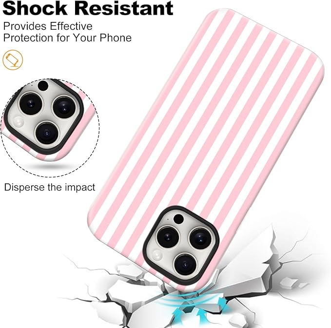 Magnetic for iPhone 11 Case Cute Stripes Phone Case, Shockproof Slim TPU and Hard PC Protective Phone Cover Compatible with MagSafe Designed for Women Girls, Pink and White