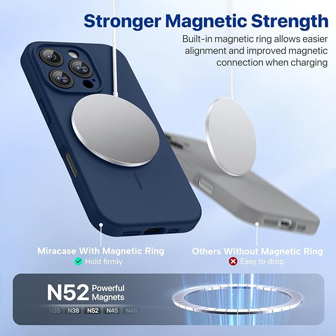 Miracase Magnetic for iPhone 16 Pro Max Case, [Soft Anti-Scratch Microfiber Lining], Compatible with MagSafe, Liquid Silicone Case Shockproof Drop Protection Phone Case for 16 ProMax,Dark Blue
